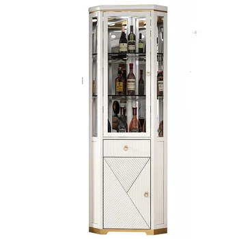 Светлый роскошный винный шкаф из массива дерева, угловой шкаф, угловой шкаф с домашним треугольником, стеклянная дверь, современный минималистичный винный шкаф