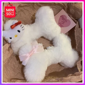 Miniso Sanrio Hello Kitty 2024 Плюшевые костяные заколки для волос Женский зажим с большой челкой Kawaii Y2K Аниме Боковой Зажим Головной убор Подарок на день рождения