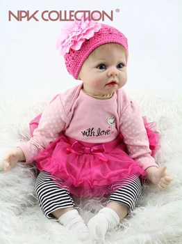 NPKCOLLECTION Силиконовые куклы Reborn Baby Fashion Baby 55см Реалистичный Прекрасная очаровательная девушка bebe в платье Детские игрушки для девочки