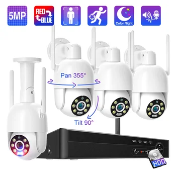 Techage PTZ 8CH 5MP Беспроводная система видеонаблюдения Двусторонняя аудиосвязь IP66 Wifi NVR CCTV Комплект видеонаблюдения Обнаружение человека