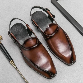 Новые черные сандалии для мужчин коричневые классические туфли ручной работы искусственная кожа пряжка ремешок деловая мужская обувь бесплатная доставка размер 38-46