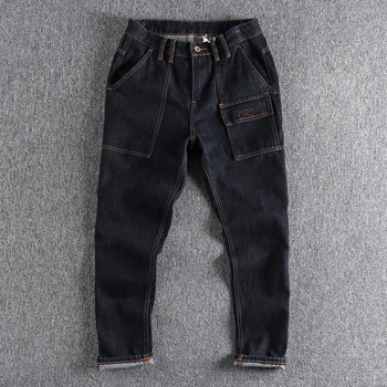 Весна и осень новые темно-синие джинсы основного цвета мужская рабочая одежда дизайн карманов тенденция свободные прямые брюки 88