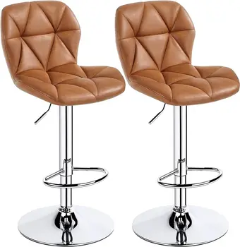 Yaheetech Барные стулья Набор из 2 барных стульев с регулируемой высотой спинки Поворотные высокие барные стулья Современная искусственная кожа,