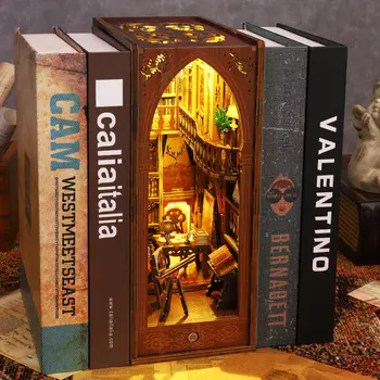 3d модель diy деревянный набор для вставки книг мини-библиотека Святая церковь Книжный шкаф Кукольный дом Книжный шкаф Ручная работа Поделки Подарок