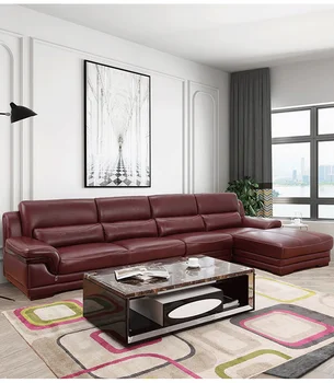 Кожаный диван комбинированный первый слой воловья кожа современный простой мармеладный красный кожаный диван гостиная большой дом угловой пакет