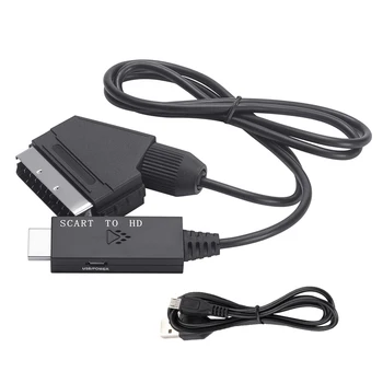 1m Адаптер видеоконвертера Scart To HDMI совместимый кабель преобразователя 1080P DC 5V Micro USB Аксессуары для телевизионной приставки