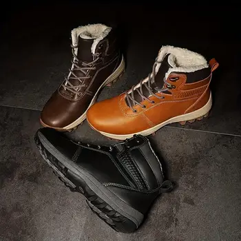 Мужские модные винтажные сапоги из искусственной кожи, удобные ботинки на шнуровке с ворсистой подкладкой для осени и зимы