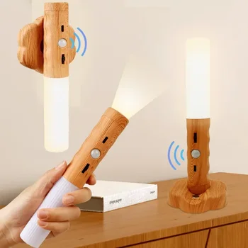 Деревянный светодиодный ночник Беспроводной USB-светодиодный настенный светильник Type-c Кухонный шкаф Светильник для шкафа Домашний стол Движущаяся лампа Прикроватное освещение
