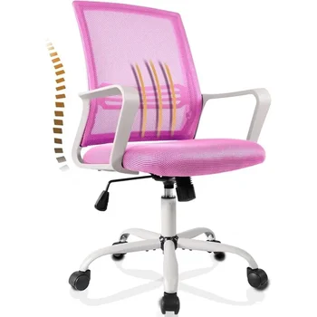  Настольный стул Эргономичная сетка Стул для домашнего офиса, Регулируемые компьютерные рабочие стулья со средней спинкой Поворотный роликовый офисный стул