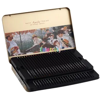 Марко Ренуар Fine Art 3200 - Художественные цветные карандаши на масляной/водорастворимой основе, жестяная коробка из 24 36 48 цветов, черное дерево