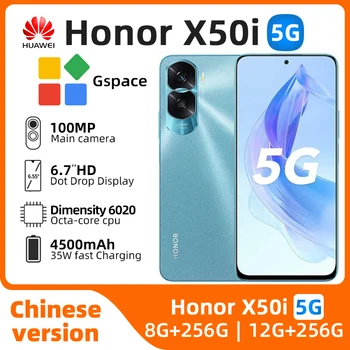 Honor X50i 5g Смартфон Dimensity 6020 6,7 дюйма 90 Гц 8 ГБ 12 ГБ ОЗУ 256 ГБ ПЗУ Android 4500 мАч 35 Вт 100 МП Камеры Оригинальный подержанный телефон