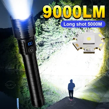 9000LM Светодиодные фонари высокой мощности с USB-зарядкой Мощный светодиодный фонарь Ручной фонарик Портативная перезаряжаемая светодиодная лампа для наружного применения