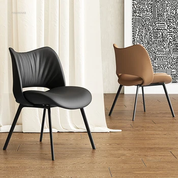 Итальянские минималистичные обеденные стулья для кухни, ресторана, отеля Кожаный стул с спинкой, дизайнерский кремовый обеденный стул, домашняя мебель
