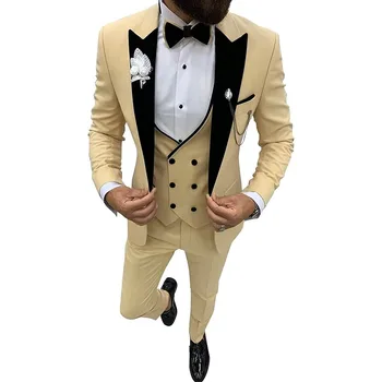 Изготовленный на заказ мужской костюм Slim Fit Peak Lapel 3 шт. Одежда жениха (блейзер + жилет + брюки) Мужские костюмы для свадебного костюма Homme