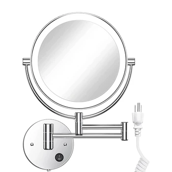 светодиодное настенное подвесное зеркало круглое двустороннее 1X/10X Увеличение с кнопкой света 360 поворотный хромированный штекер США