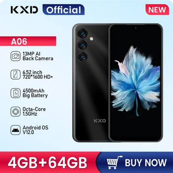 KXD A06 Смартфон с двумя SIM-картами 4G 4 ГБ ОЗУ 64 ГБ ПЗУ 6,52 дюйма Android 12 Сотовый телефон Восьмиядерный мобильный телефон 4500 мАч 13 МП 10 Вт Зарядка