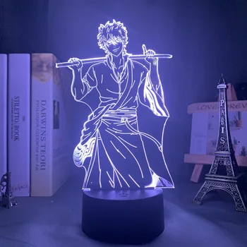 Gintama Gintoki Sakata Светодиодный ночник для декора спальни Красочный ночник Аниме Подарок Gintama 3D Lamp Gintoki Sakata