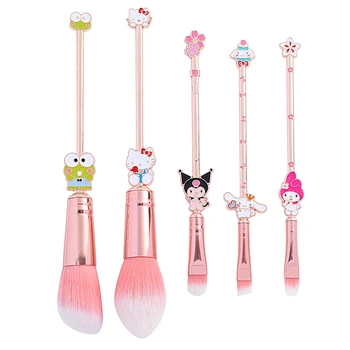 5 шт./комплект Hello Kitty Кисти для макияжа Kawaii Sanrio Kuromi Foundation Blending Blush Concealer Eyebrow Powder Brush With Pouch