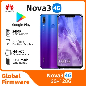 HUAWEI nova3 Android 4G Разблокирован 6,3 дюйма 128G Все цвета в хорошем состоянии Оригинальный сотовый телефон подержанный телефон