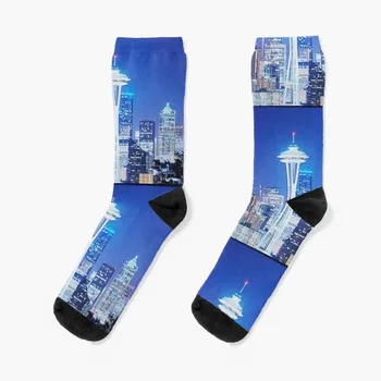 Seattle skyline Носки черные носки сумасшедшие носки женские носки мужские