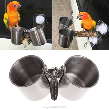  Двойные чашки для кормления птицы с зажимом Подставка для клетки для попугаев из нержавеющей стали J15 21 Дропшиппинг